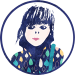 Gif drawing of a person with a colourful jacket looking in different directions.