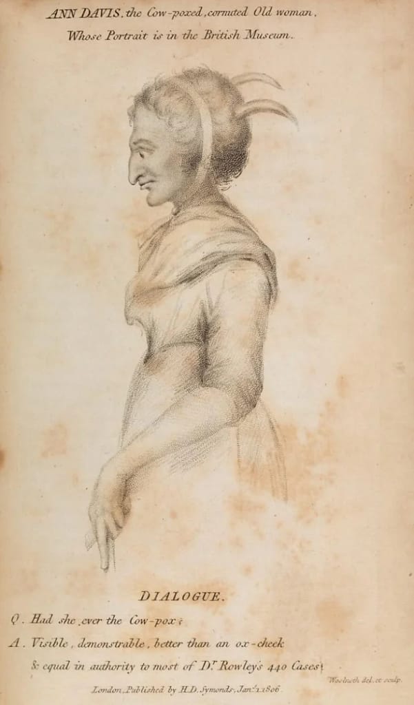 Profile drawing of a woman with horns sticking out of her head. 