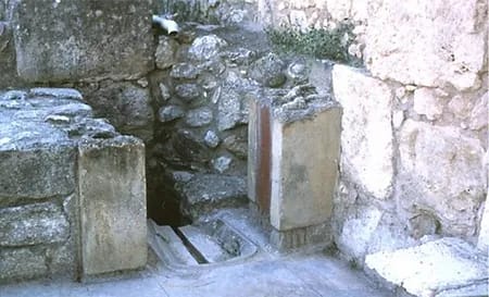 The wrold's first flushing toilet - a hole in the ground in a corner of an ancient ruin.